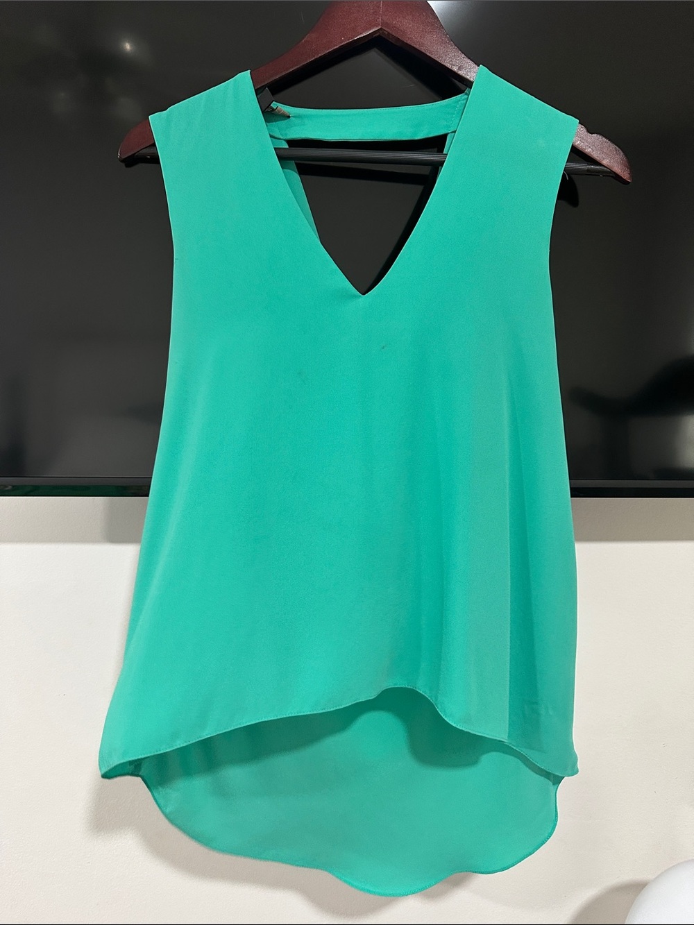 Sleeveless V-Neck Chiffon Tank Top - Teal